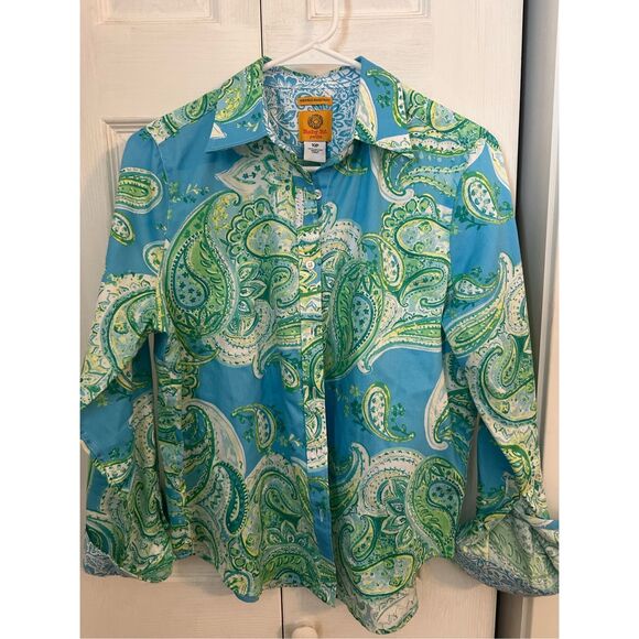 Ruby Rd Women's Paisley Wrinkle Resistant Blouse Blue Size 10P - Picture 8 of 8